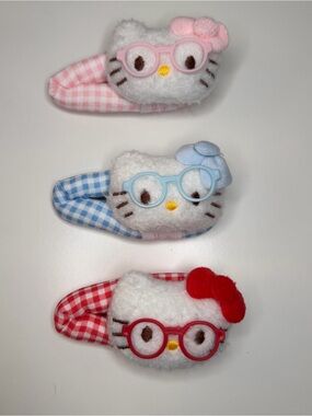 Plush Kitty Hair Clips Set of 3 - Pink, Blue, Red